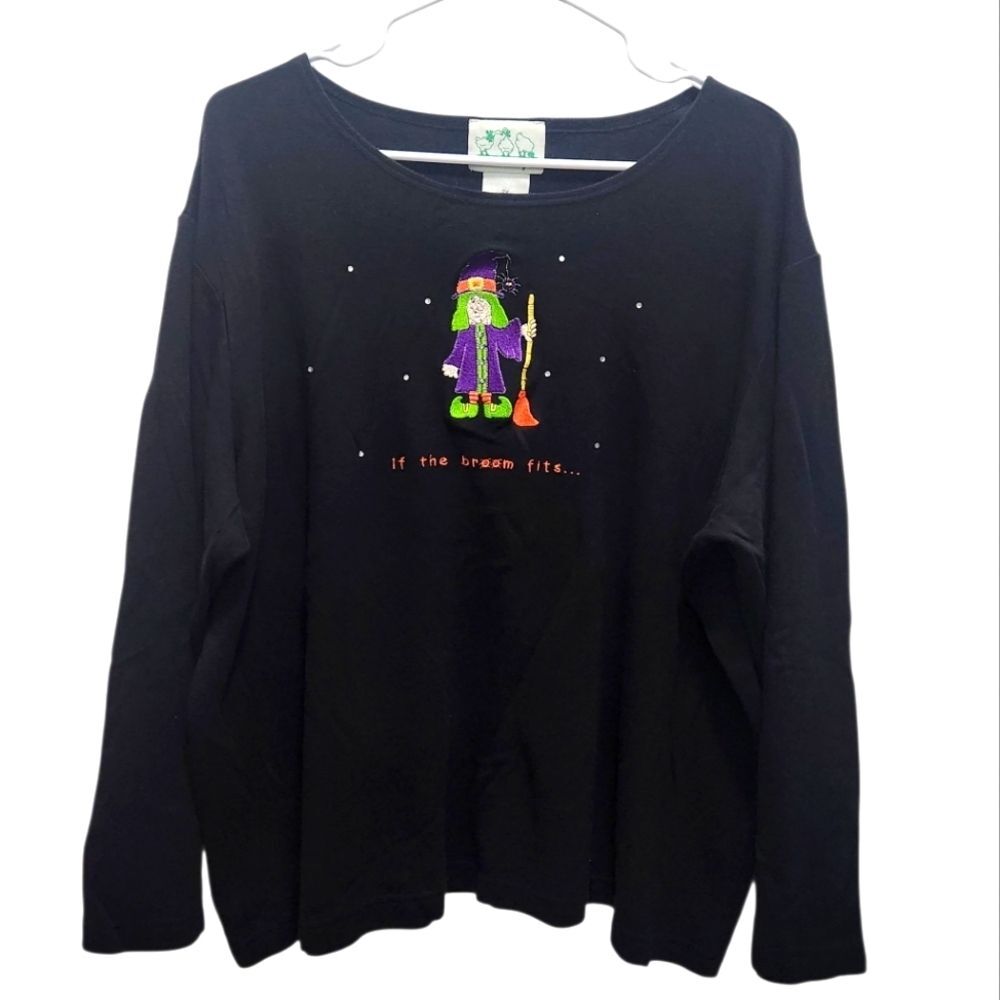 Vintage Quacker Factory Halloween Witch Embellished Novelty Shirt Plus Size 2X